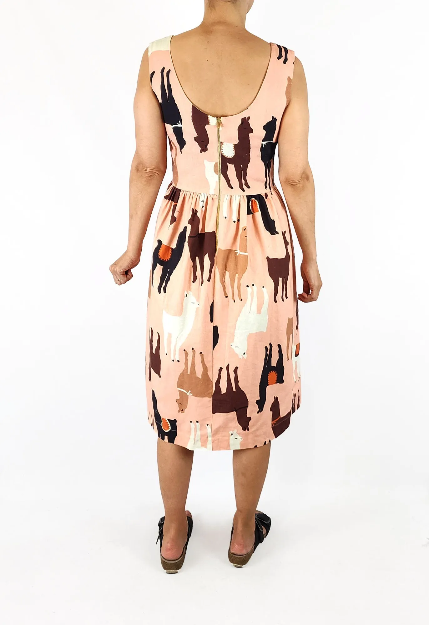 Obus pink linen llama dress size 1 / 8