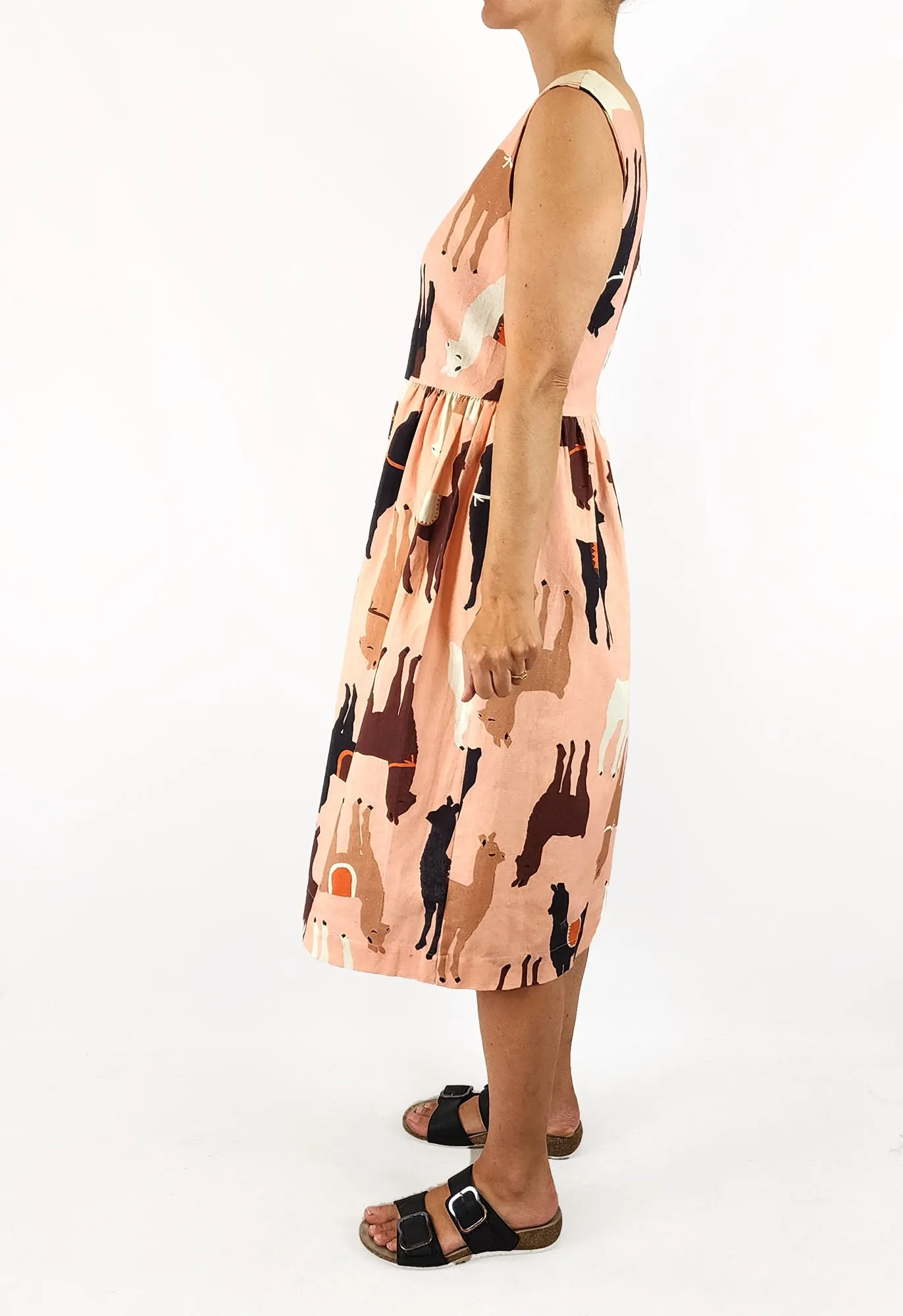 Obus pink linen llama dress size 1 / 8