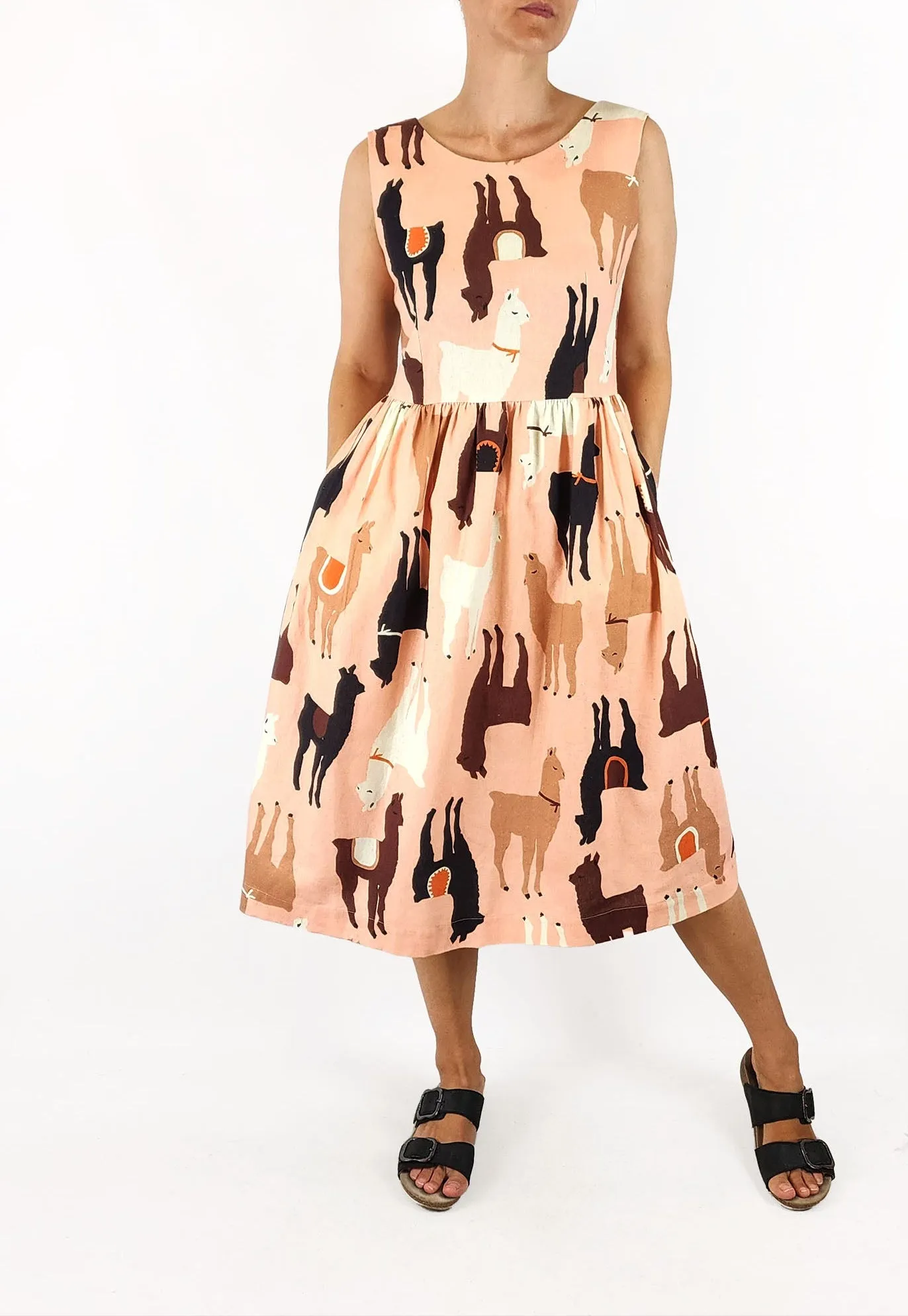 Obus pink linen llama dress size 1 / 8
