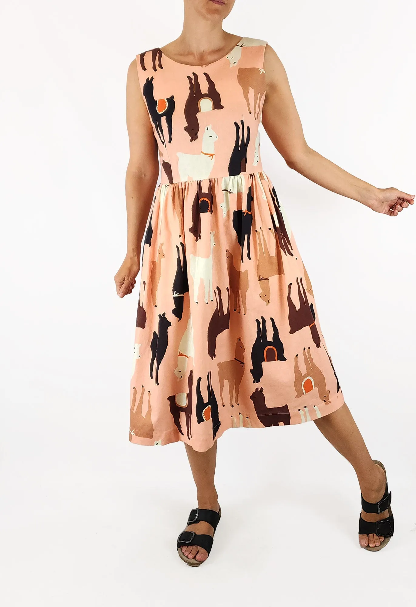 Obus pink linen llama dress size 1 / 8