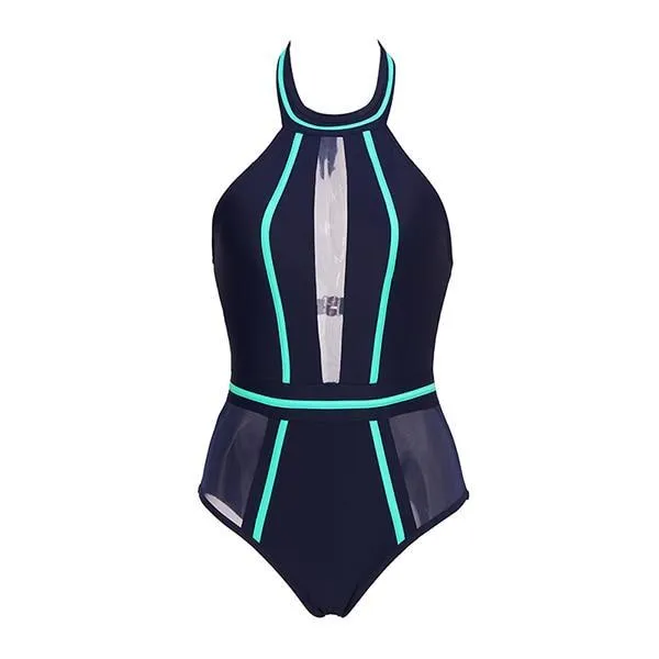 One-Piece Mesh Patchwork Swimsuit