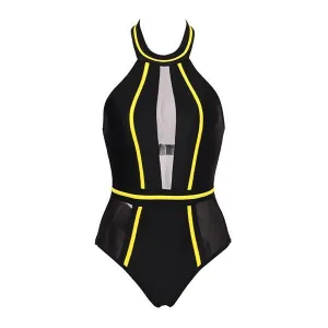 One-Piece Mesh Patchwork Swimsuit