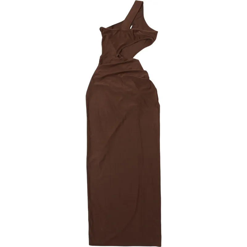 One Shoulder Cut Out High Slit Maxi Dress