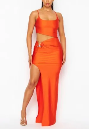 Orange Bodycon Split Dress