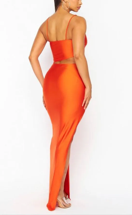 Orange Bodycon Split Dress
