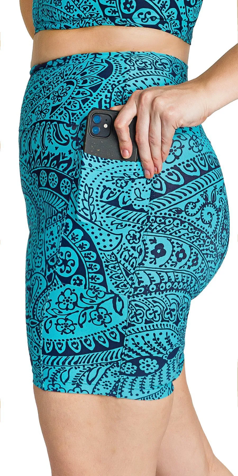 Paisley Tide Eco Midi Shorts with Pockets