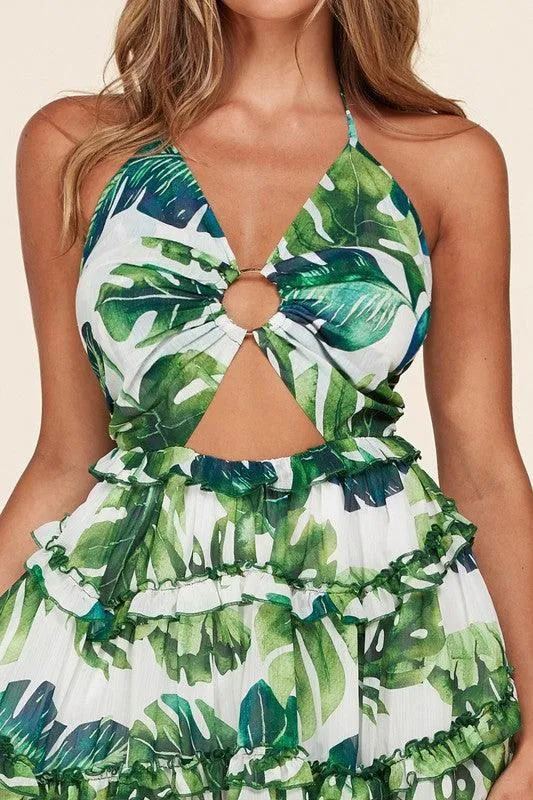 PALM PRINT MINI SWING DRESS