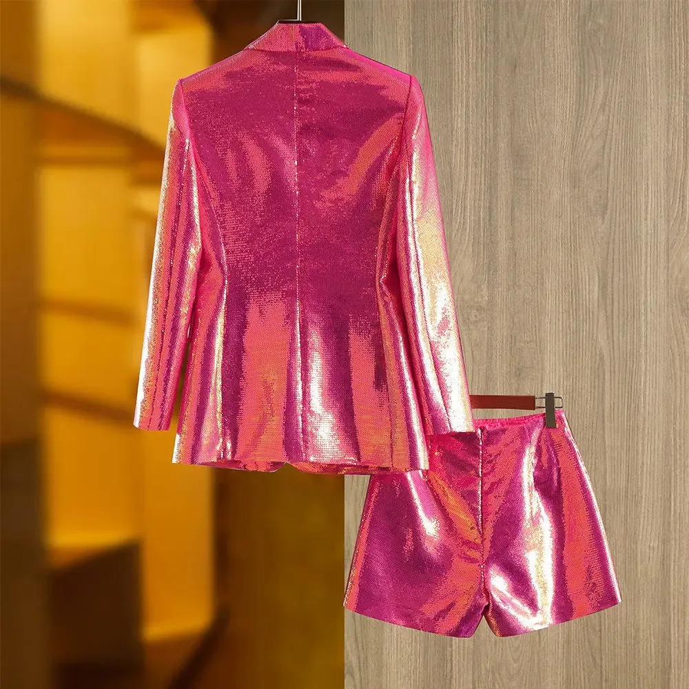 Personalized Rose Pink Suit Coat and Shorts Two-Piece Set