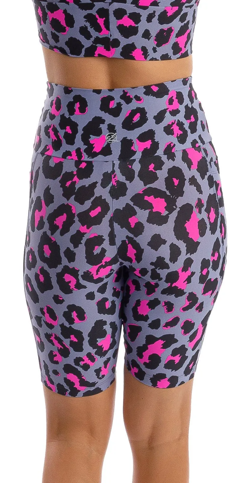 Pink Leopard Eco Biker Shorts with Pockets