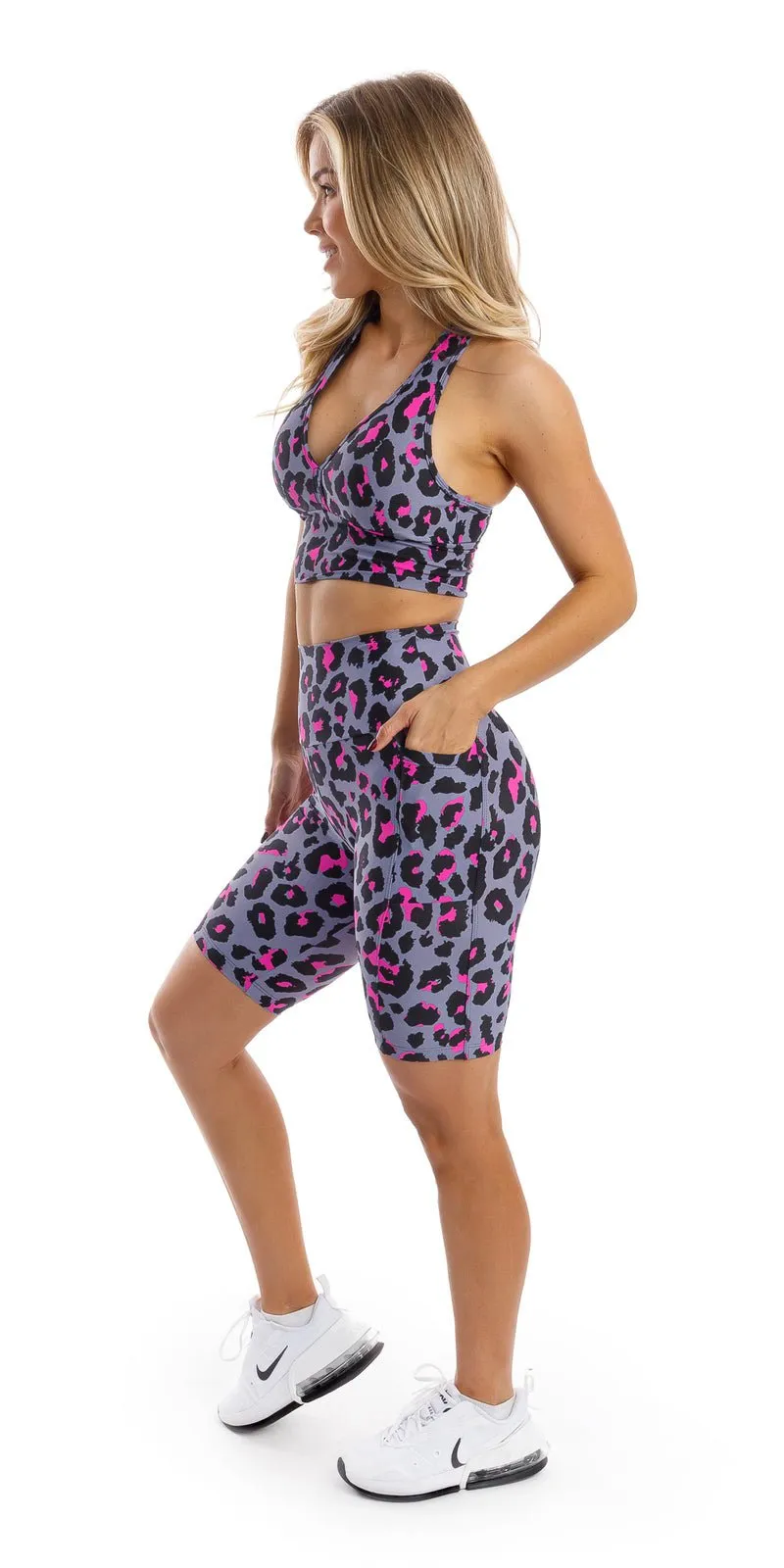 Pink Leopard Eco Biker Shorts with Pockets