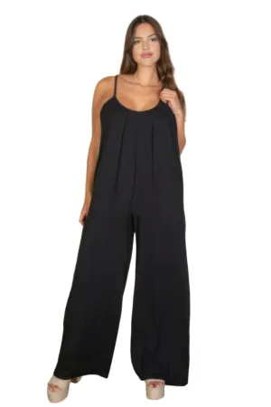 Plus Spaghetti Strap Solid Wide Jumpsuit Black
