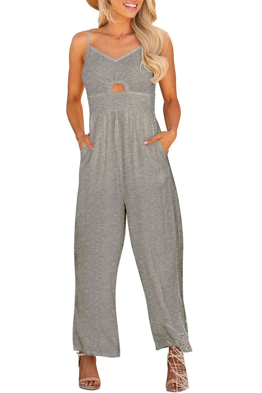Portia Smocked Spaghetti Strap Wide Leg Jumpsuit