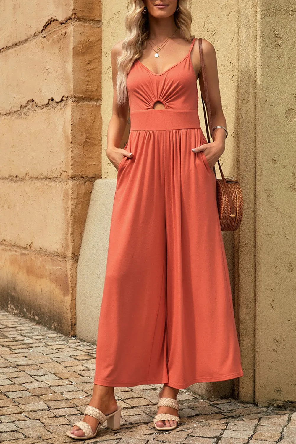 Portia Smocked Spaghetti Strap Wide Leg Jumpsuit