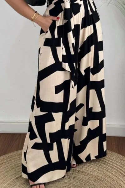 Printed Surplice Sleeveless Tie Waist Jumpsuit