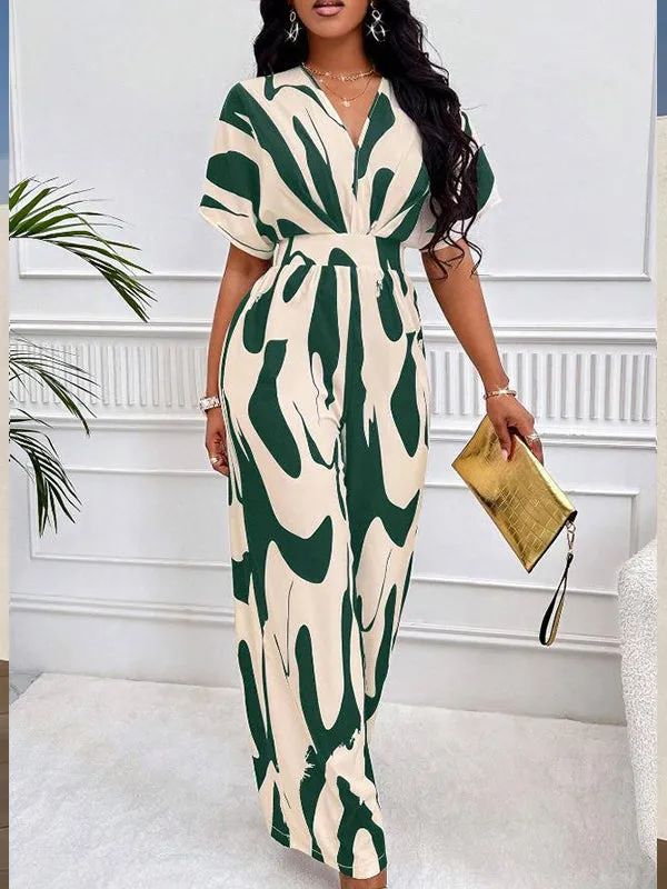 Printed V-Neck Wide-Leg Jumpsuit