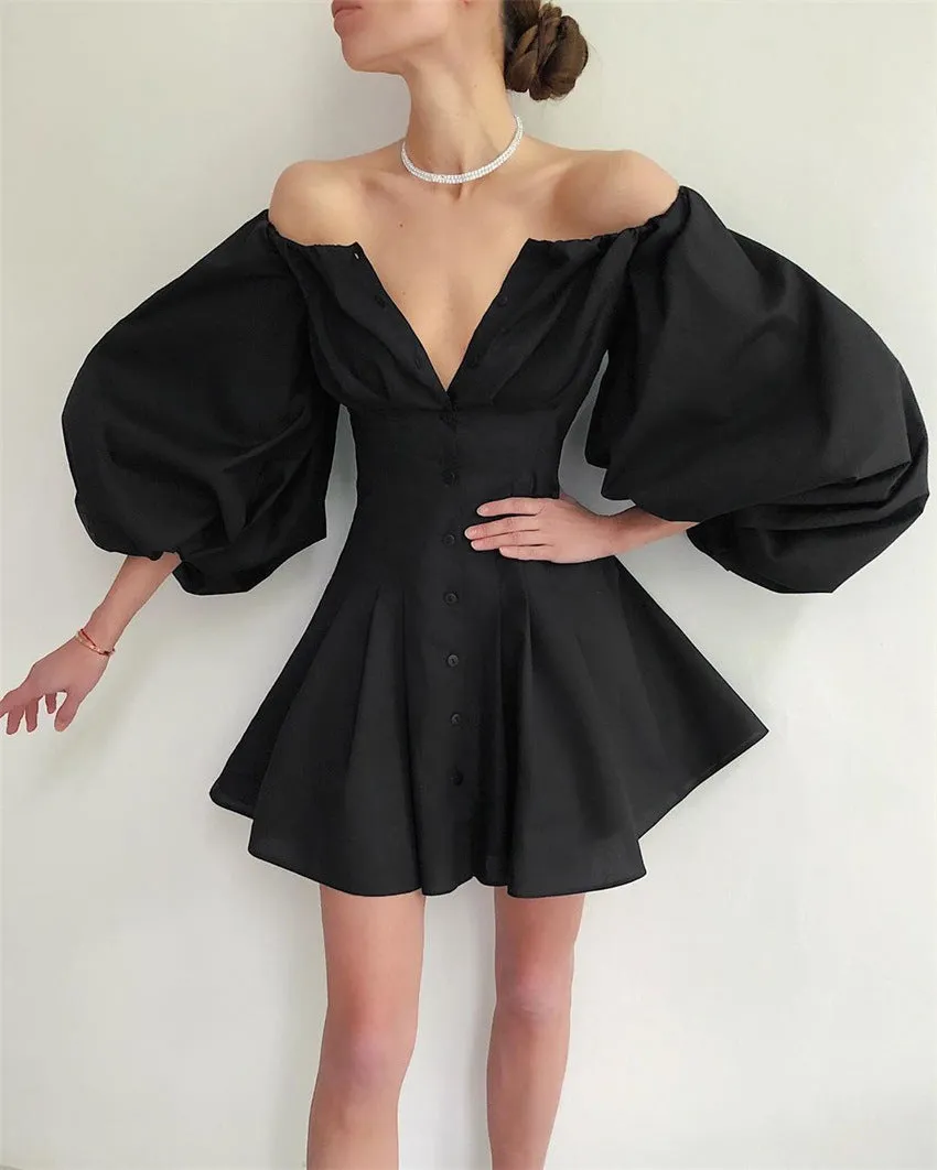 Puff Bubble Sleeve Off Shoulder Mini Dresses