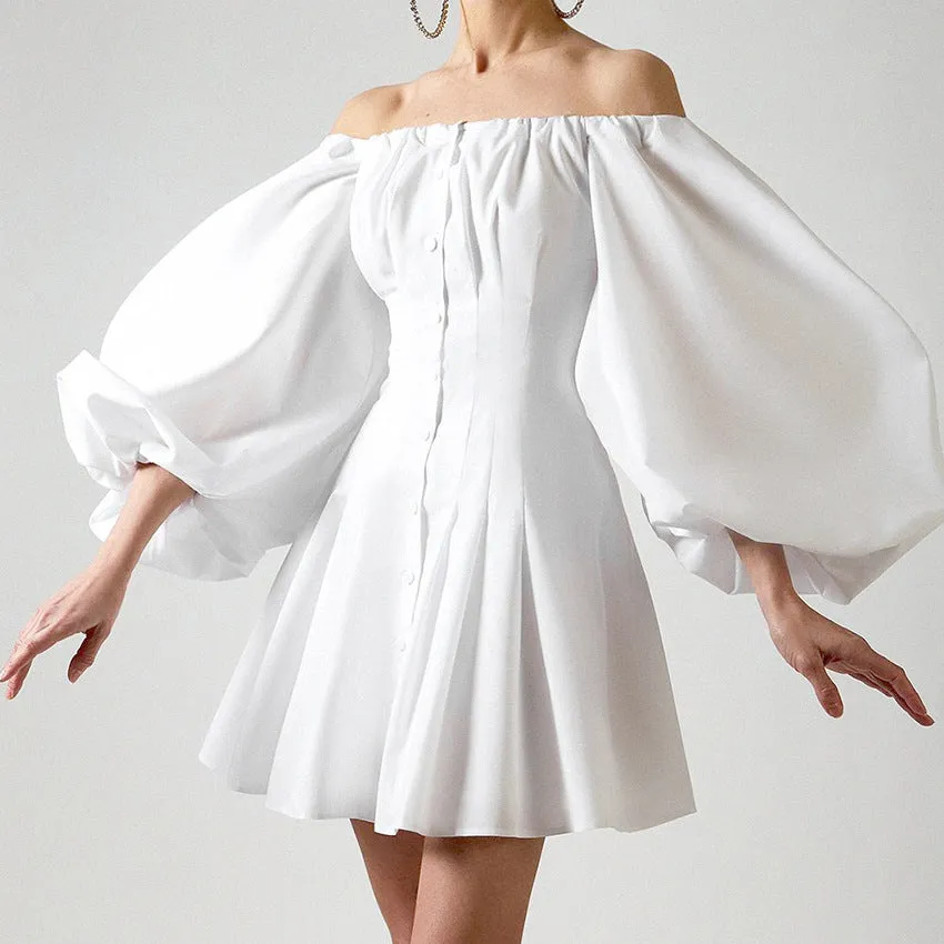 Puff Bubble Sleeve Off Shoulder Mini Dresses
