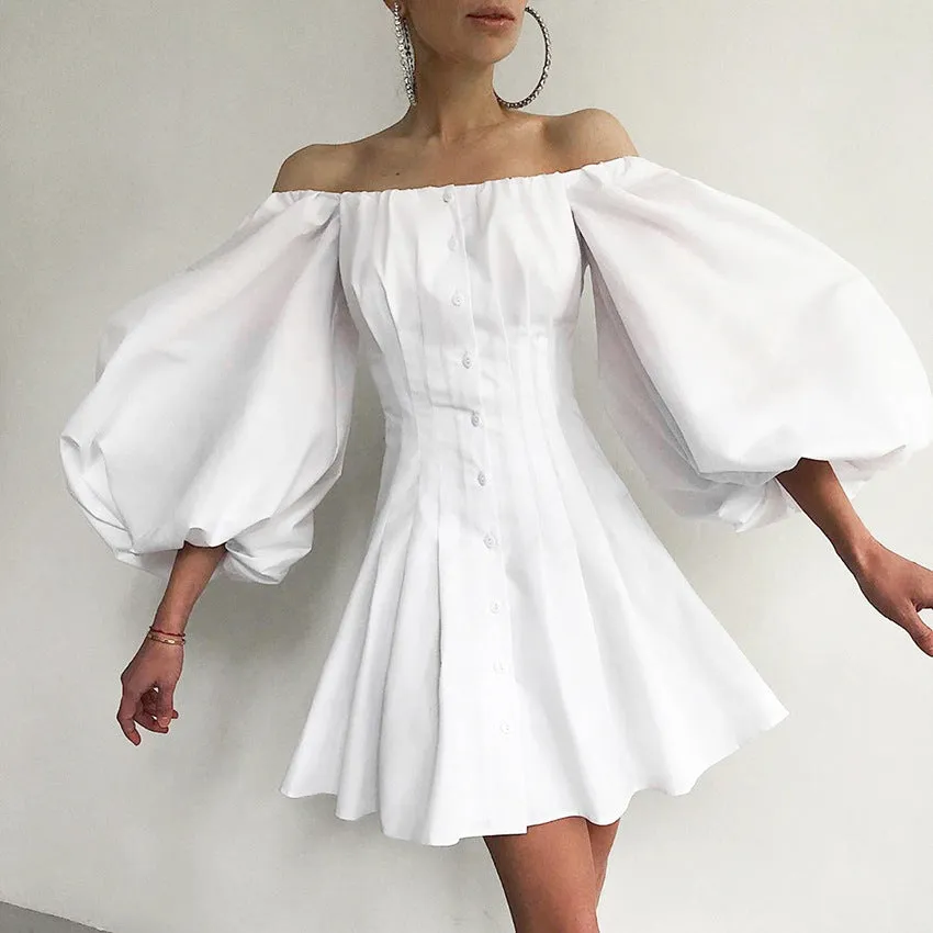Puff Bubble Sleeve Off Shoulder Mini Dresses