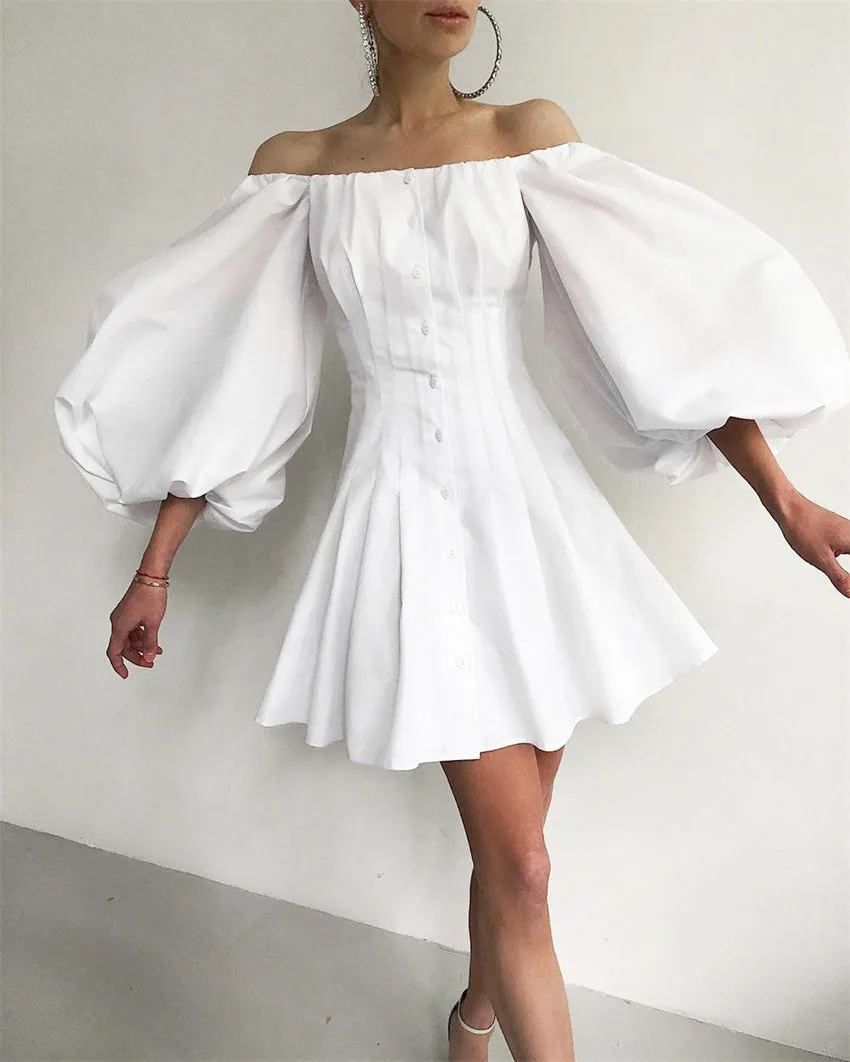 Puff Bubble Sleeve Off Shoulder Mini Dresses