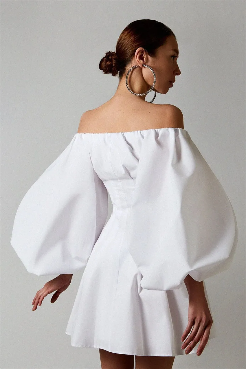 Puff Bubble Sleeve Off Shoulder Mini Dresses