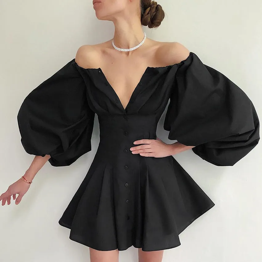 Puff Bubble Sleeve Off Shoulder Mini Dresses