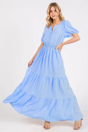 Puff-Sleeve Tiered Maxi Dress