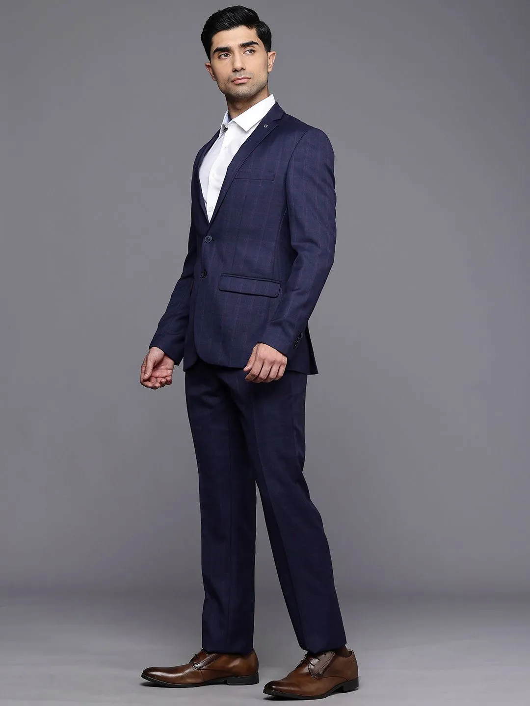 Raymond Slim Fit Checked Notched Lapel Single-Breasted Formal 2 Piece Suits