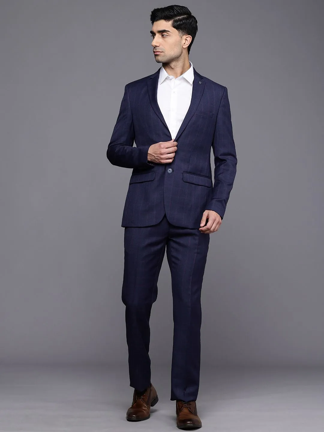 Raymond Slim Fit Checked Notched Lapel Single-Breasted Formal 2 Piece Suits