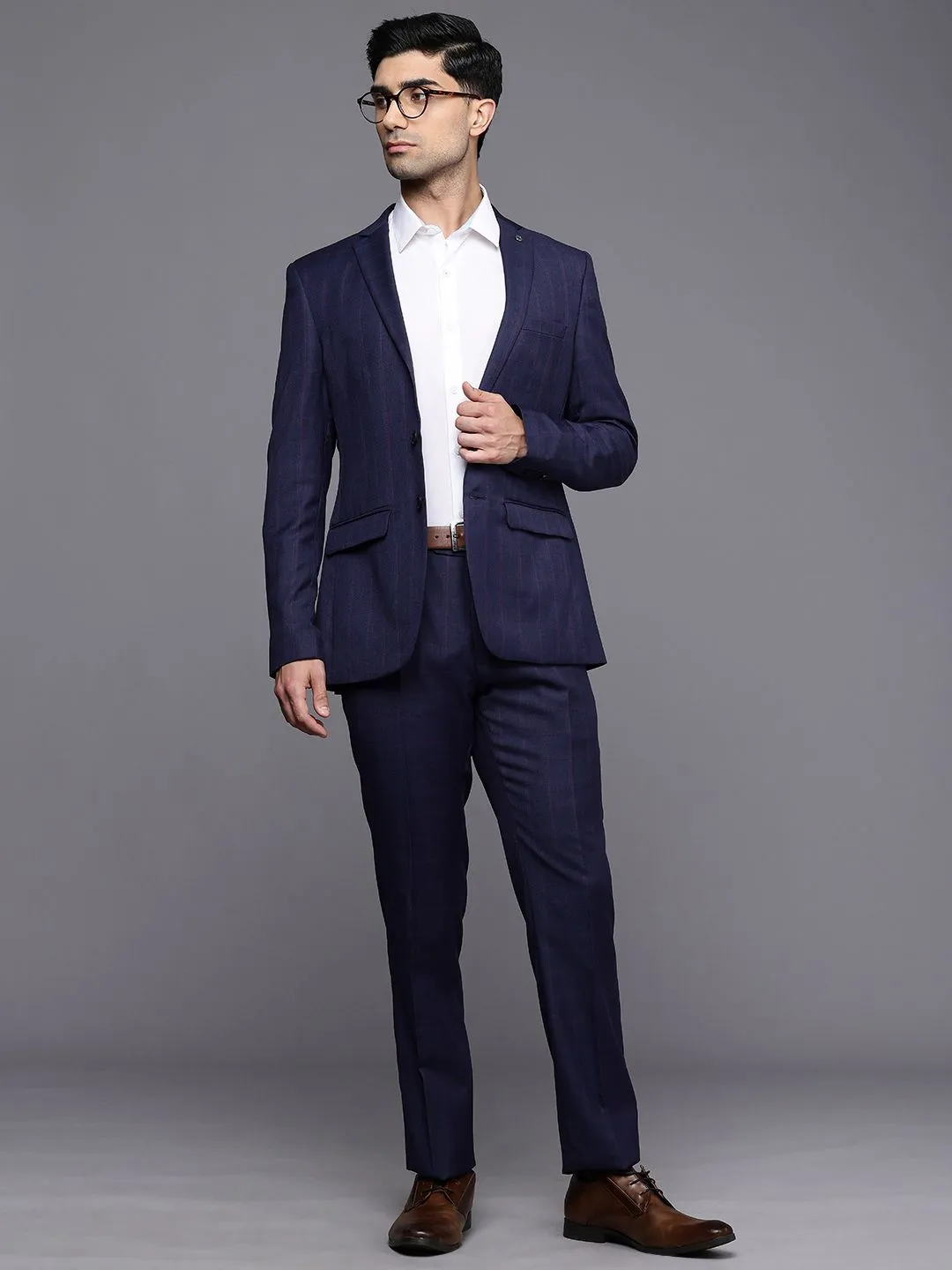 Raymond Slim Fit Checked Notched Lapel Single-Breasted Formal 2 Piece Suits