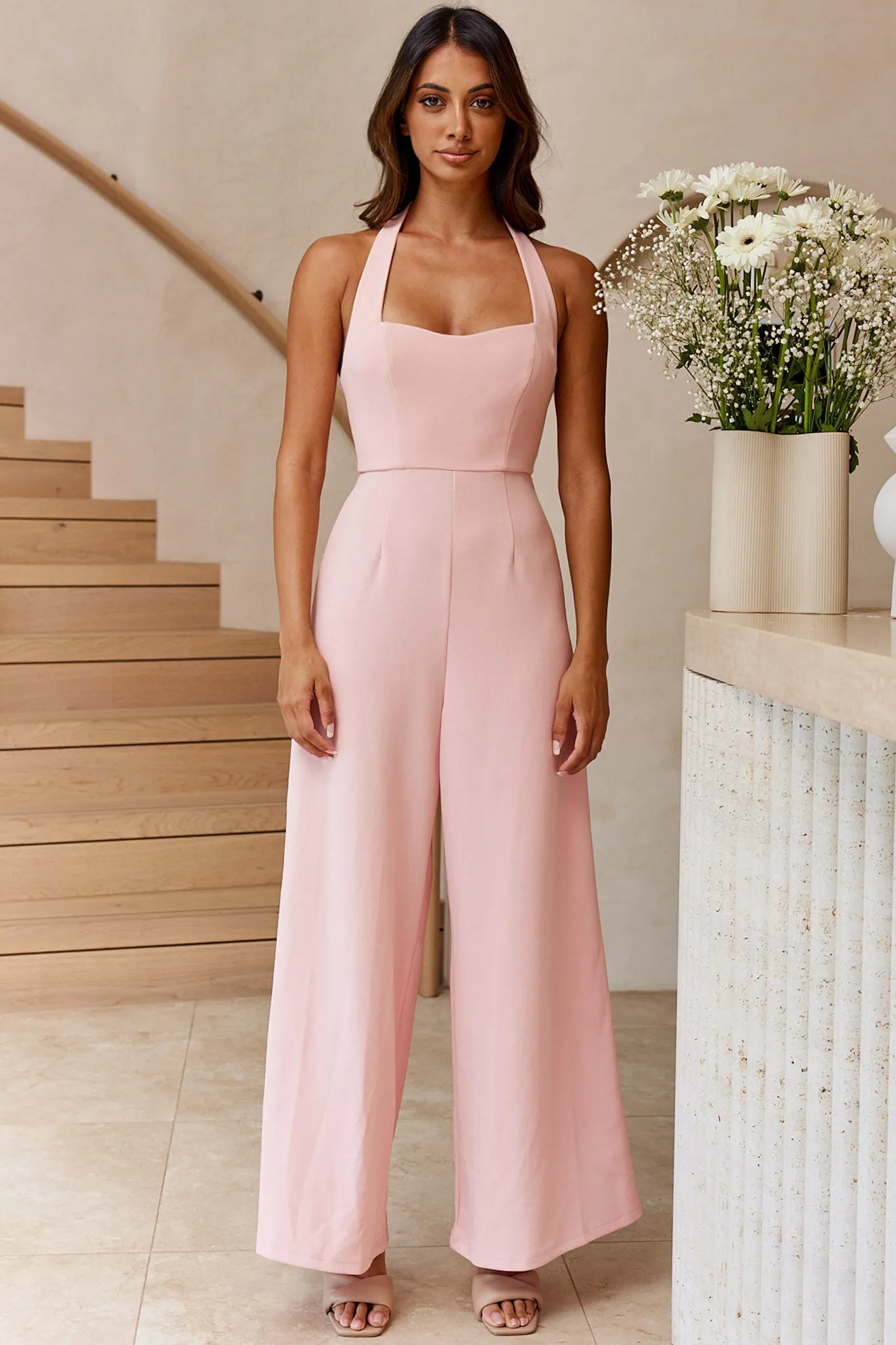 Remember This Halterneck Wide Leg Jumpsuit Blush