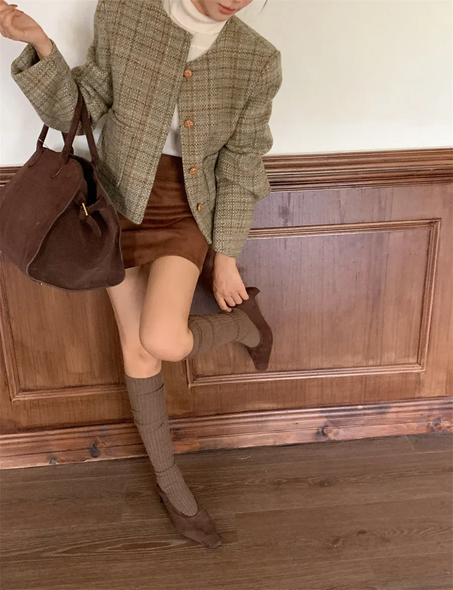 Retro Plaid slim-fit Woolen Jacket