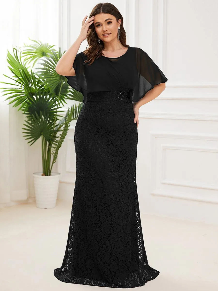 Robe de Mère de Mariée Ajustée et Évasée en Dentelle Capelet de Grande Taille(Vente finale)