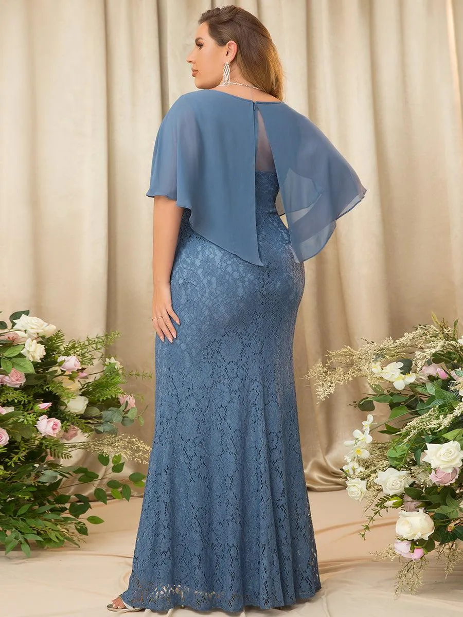 Robe de Mère de Mariée Ajustée et Évasée en Dentelle Capelet de Grande Taille(Vente finale)