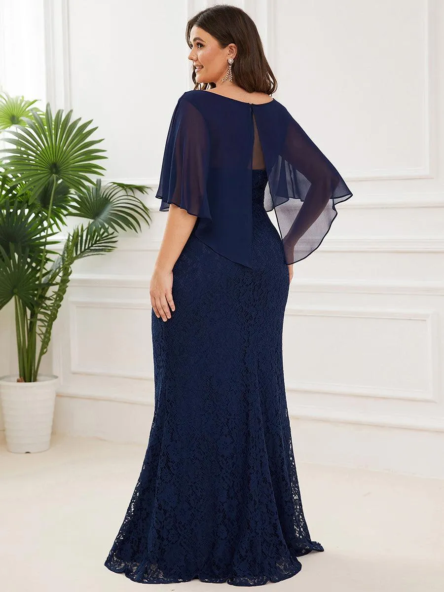 Robe de Mère de Mariée Ajustée et Évasée en Dentelle Capelet de Grande Taille(Vente finale)