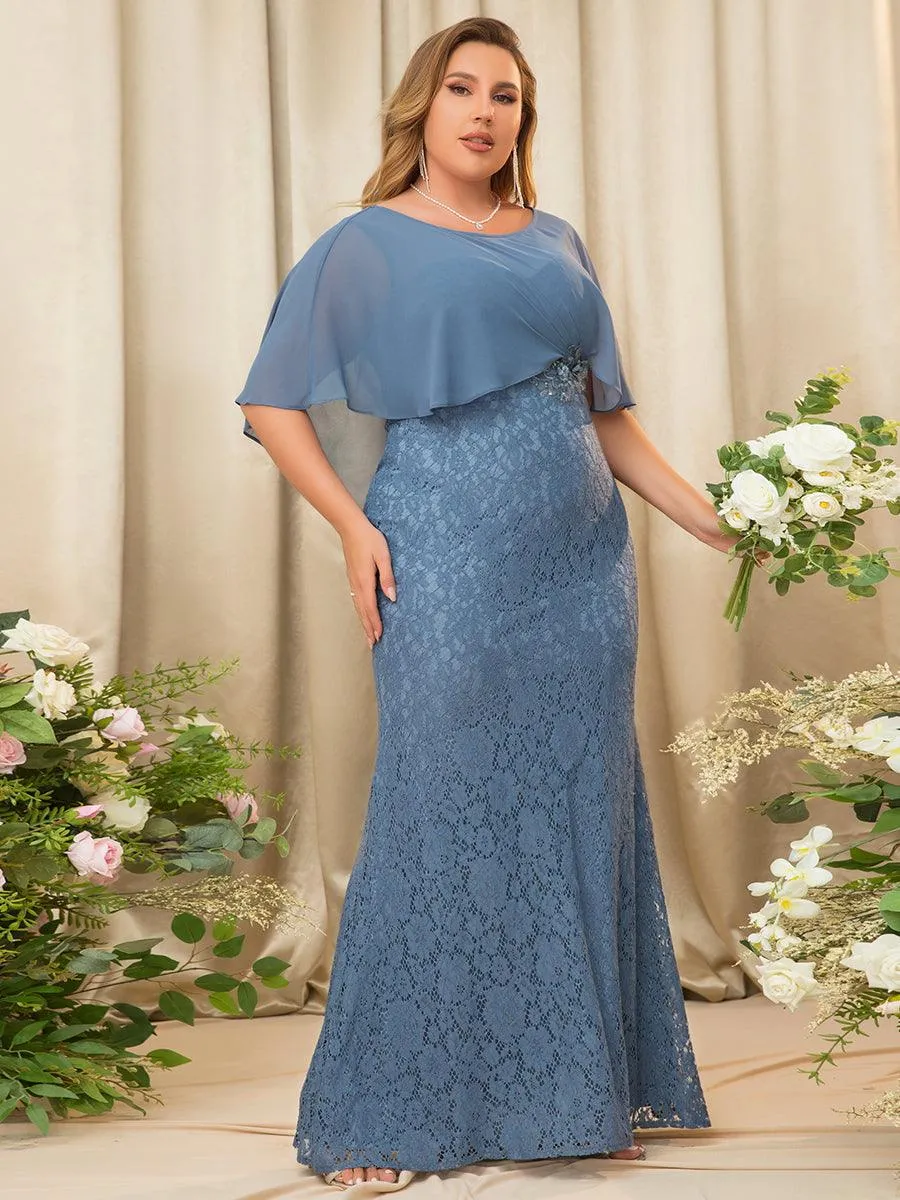 Robe de Mère de Mariée Ajustée et Évasée en Dentelle Capelet de Grande Taille(Vente finale)