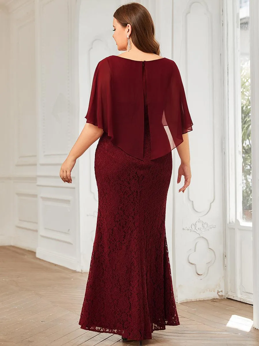 Robe de Mère de Mariée Ajustée et Évasée en Dentelle Capelet de Grande Taille(Vente finale)