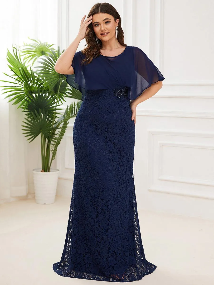 Robe de Mère de Mariée Ajustée et Évasée en Dentelle Capelet de Grande Taille(Vente finale)