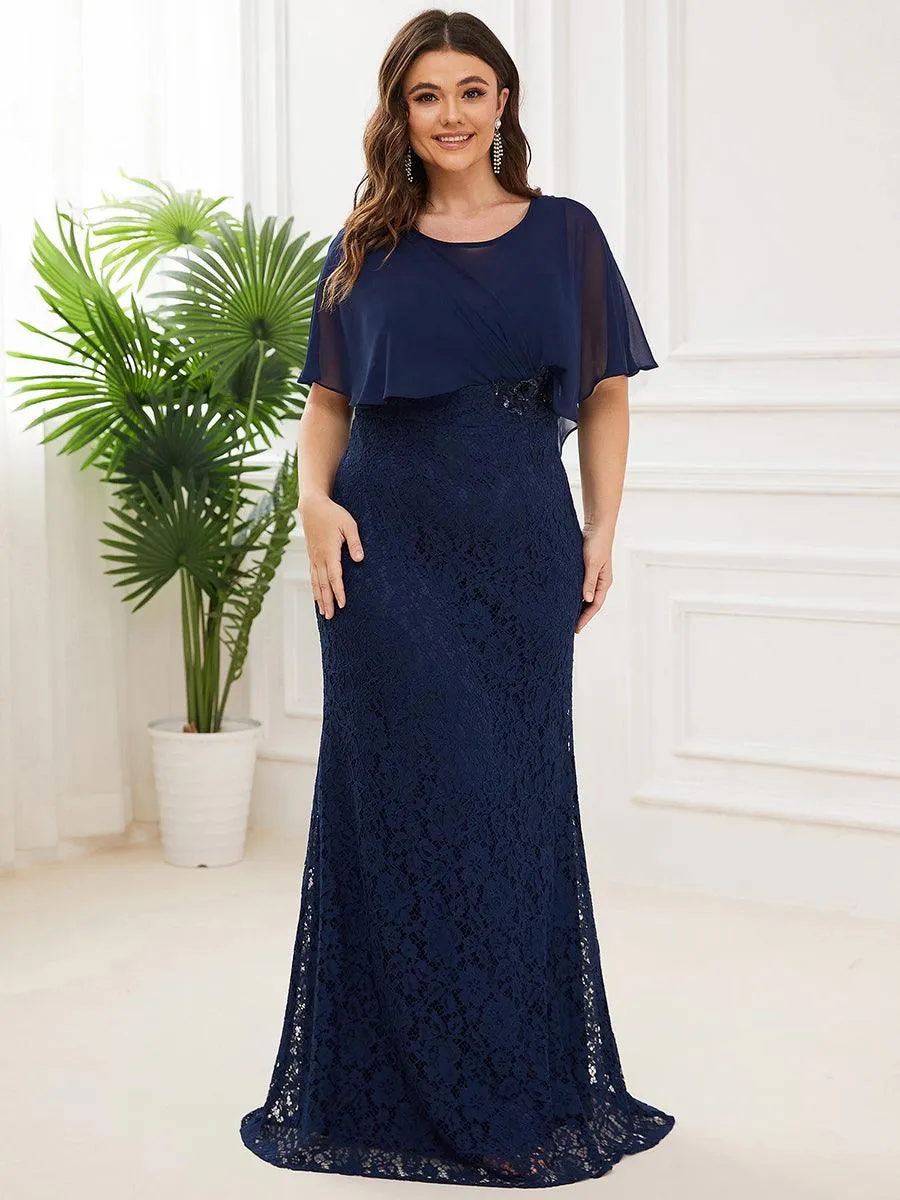 Robe de Mère de Mariée Ajustée et Évasée en Dentelle Capelet de Grande Taille(Vente finale)