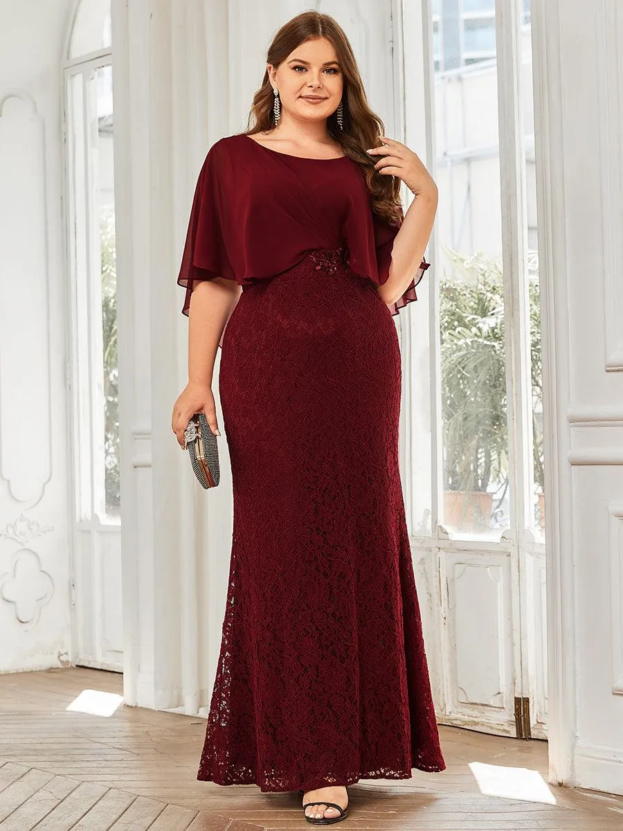 Robe de Mère de Mariée Ajustée et Évasée en Dentelle Capelet de Grande Taille(Vente finale)