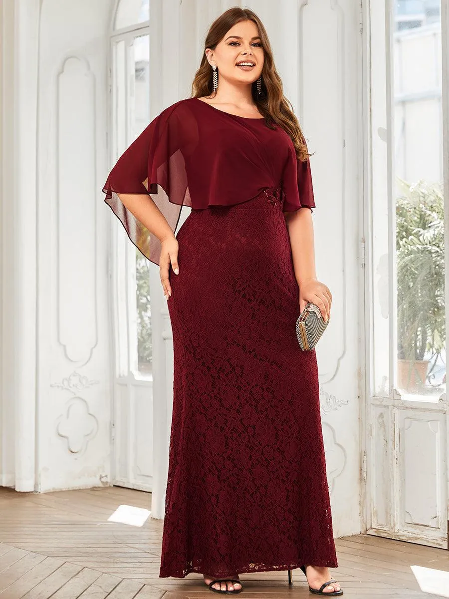 Robe de Mère de Mariée Ajustée et Évasée en Dentelle Capelet de Grande Taille(Vente finale)