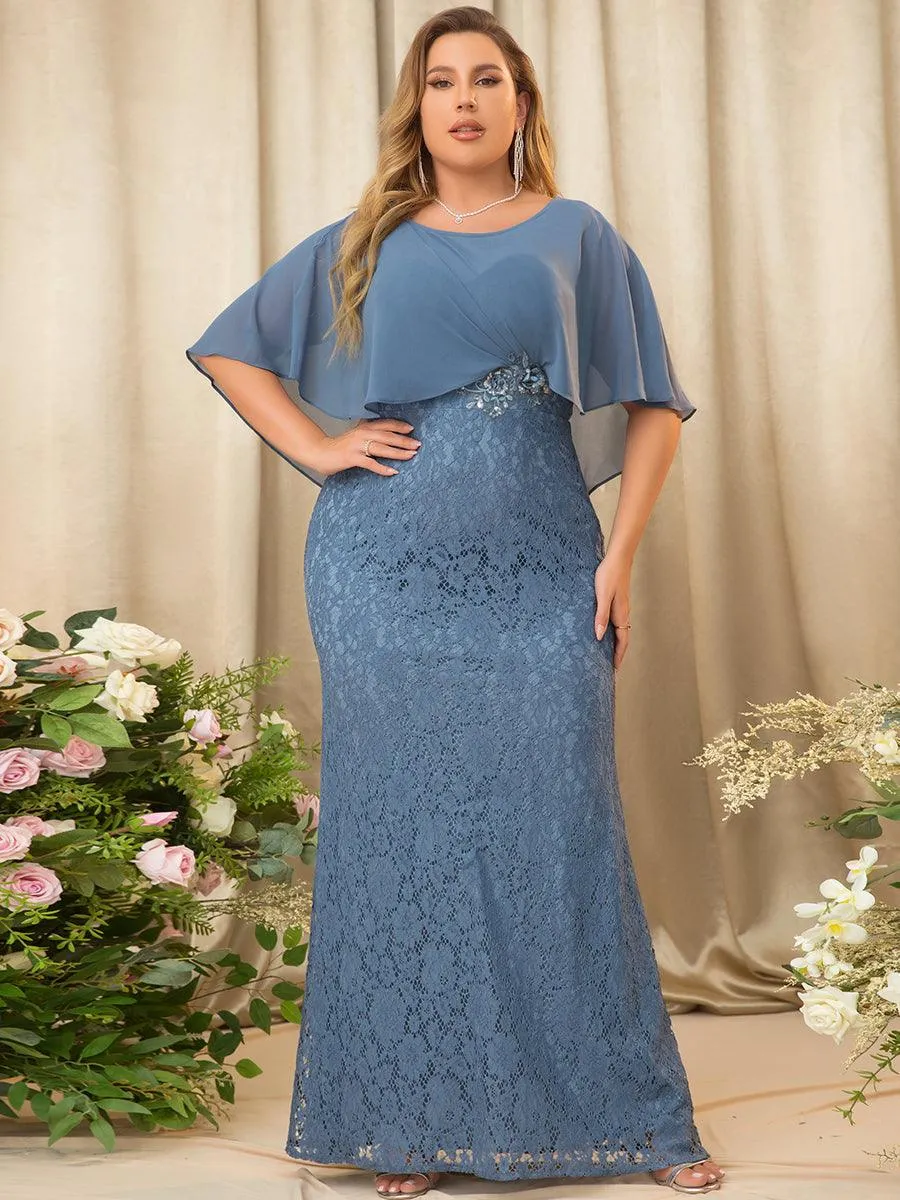 Robe de Mère de Mariée Ajustée et Évasée en Dentelle Capelet de Grande Taille(Vente finale)