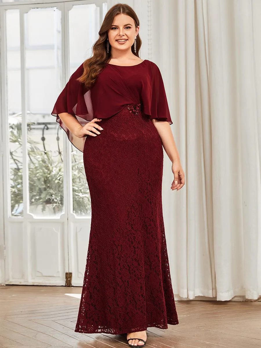 Robe de Mère de Mariée Ajustée et Évasée en Dentelle Capelet de Grande Taille(Vente finale)