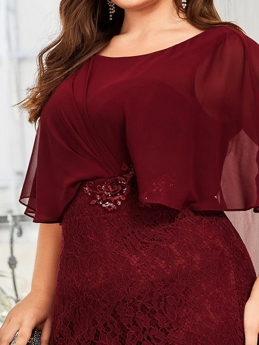 Robe de Mère de Mariée Ajustée et Évasée en Dentelle Capelet de Grande Taille(Vente finale)