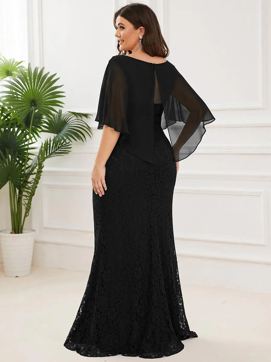 Robe de Mère de Mariée Ajustée et Évasée en Dentelle Capelet de Grande Taille(Vente finale)