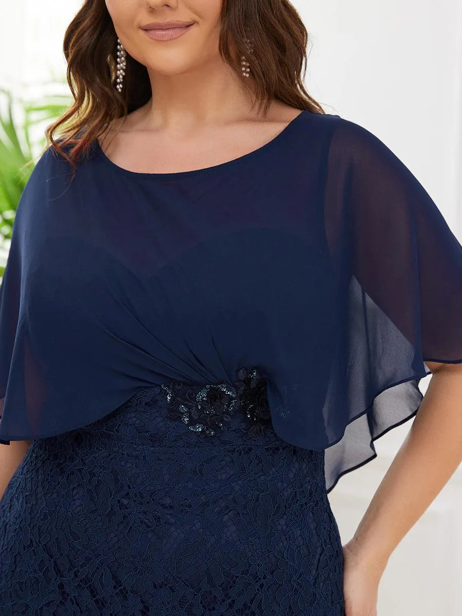 Robe de Mère de Mariée Ajustée et Évasée en Dentelle Capelet de Grande Taille(Vente finale)