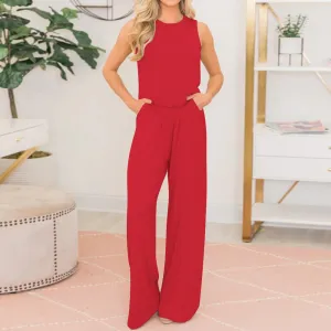Round Neck Sleeveless Loose Jumpsuit
