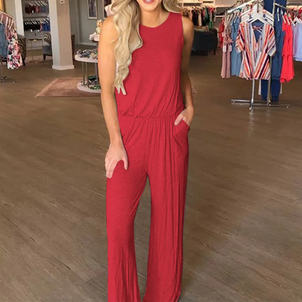 Round Neck Sleeveless Loose Jumpsuit