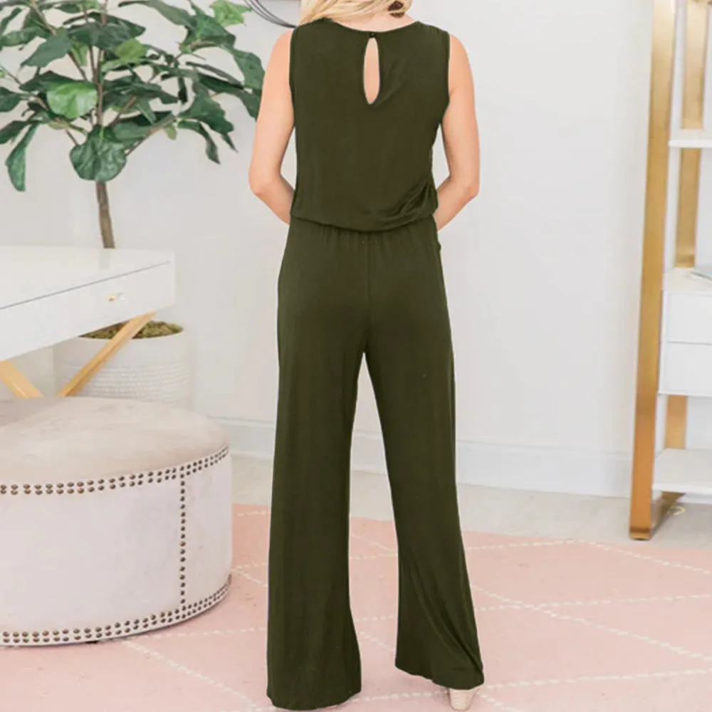 Round Neck Sleeveless Loose Jumpsuit