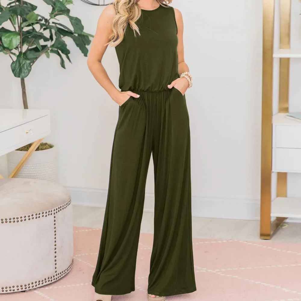 Round Neck Sleeveless Loose Jumpsuit