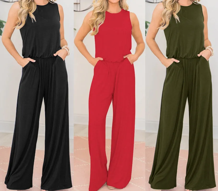 Round Neck Sleeveless Loose Jumpsuit